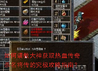 如何请教大神获取热血传奇杀名将传的究极攻略指南? 如何请教大神获取热血传奇杀名将传的究极攻略指南?