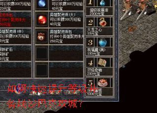 如何快速提升等级并备战沙巴克攻城? 如何快速提升等级并备战沙巴克攻城?