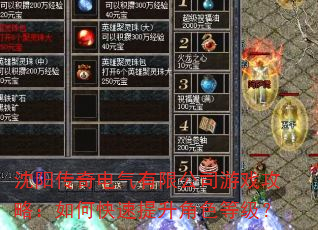 沈阳传奇电气有限公司游戏攻略:如何快速提升角色等级? 沈阳传奇电气有限公司游戏攻略:如何快速提升角色等级?